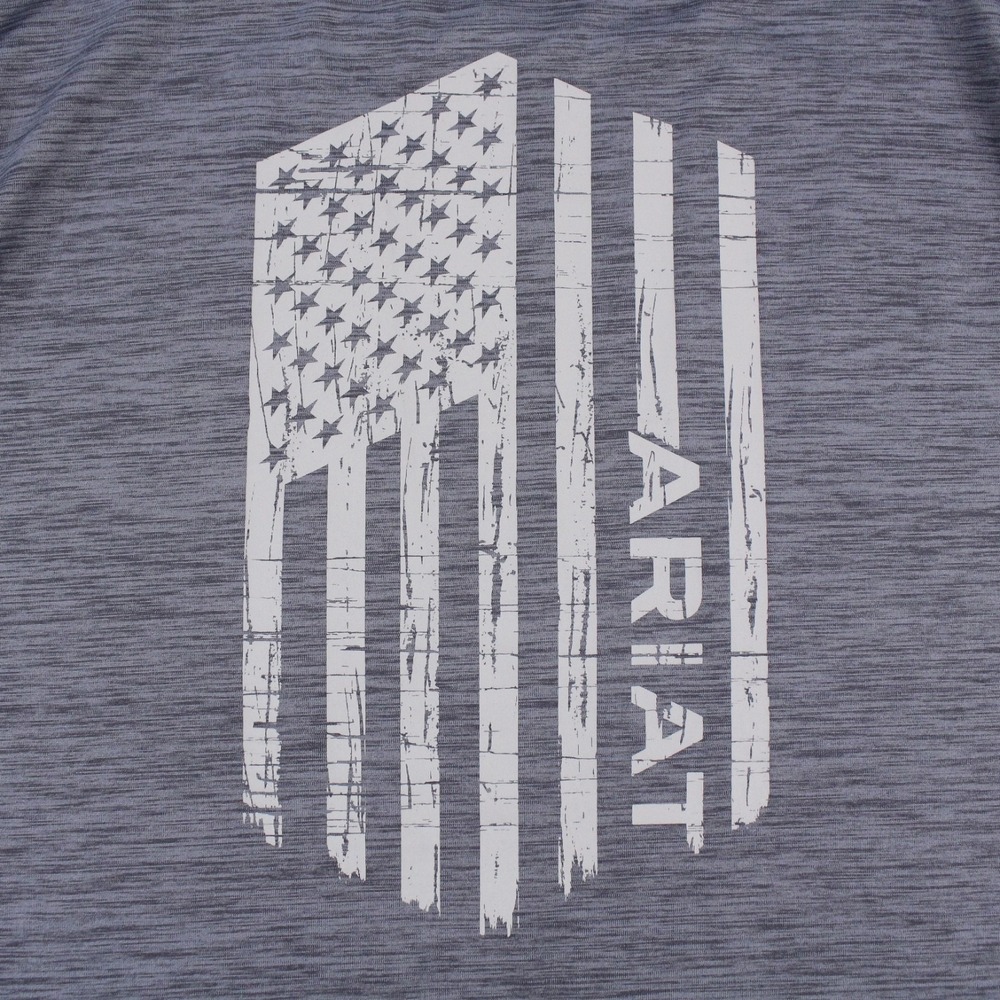 Ariat Tek T-Shirt Mens Size S Graystone Charger Short Sleeve Polyester Flag - Picture 9 of 9